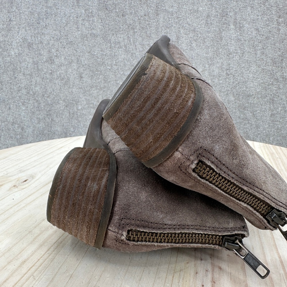 Born Sherri Taupe Suede Ankle Boots Back Zip Cutout Block Heel Brown Womens 8M - Picture 12 of 14